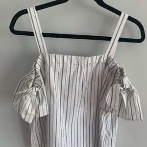 Love Tree, Linen Cold Shoulder Striped Blouse, Women's Medium
